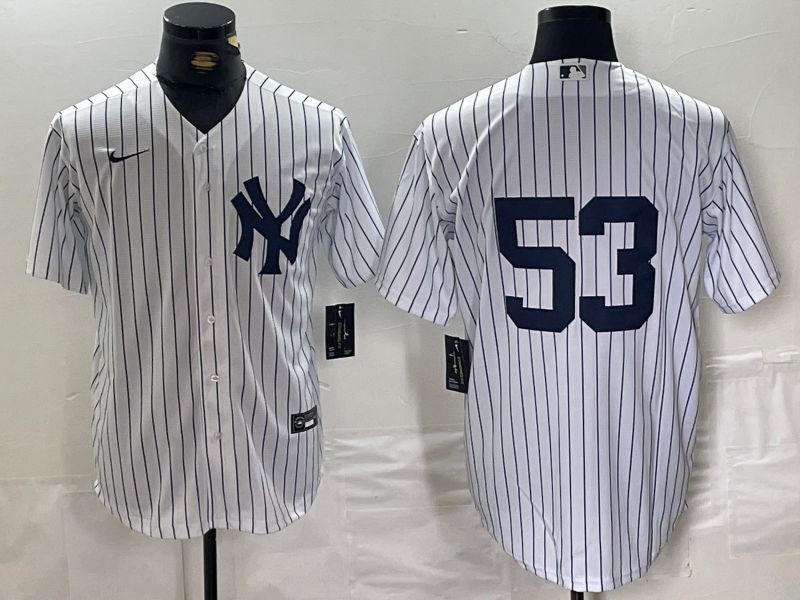 Men New York Yankees 53 No Name White stripe Game 2024 Nike MLB Jersey style 1